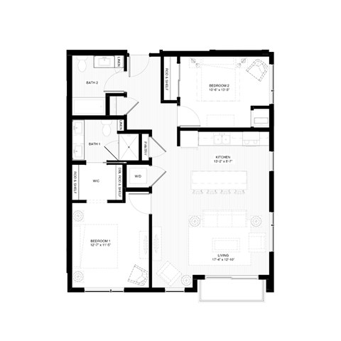 Floor Plan 1 Bedroom and 1 Bath